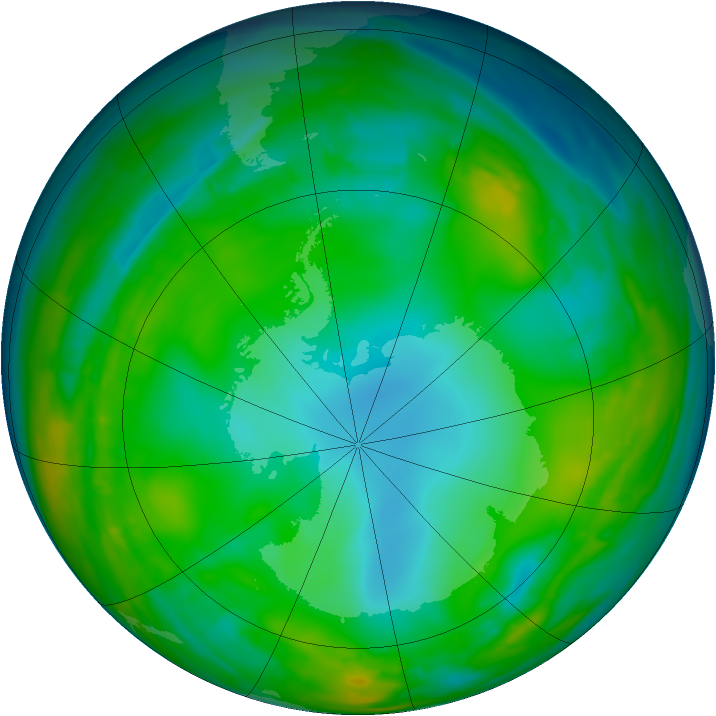Antarctic ozone map for 21 July 2015